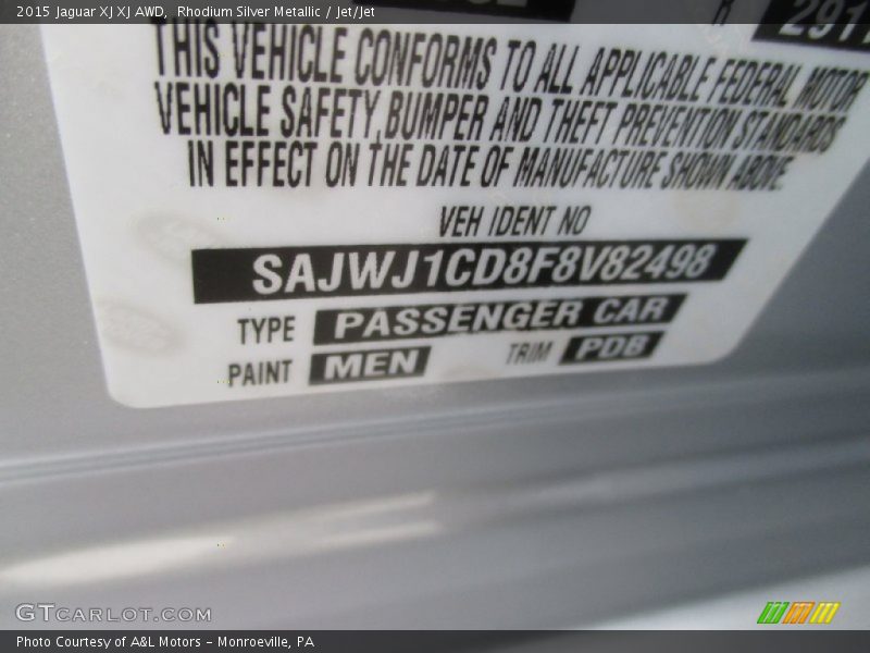 2015 XJ XJ AWD Rhodium Silver Metallic Color Code MEN
