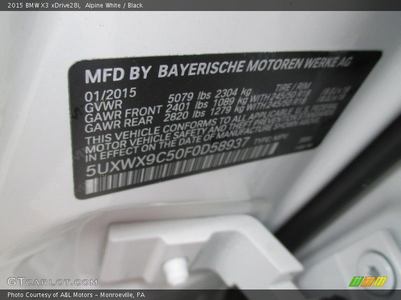 Alpine White / Black 2015 BMW X3 xDrive28i