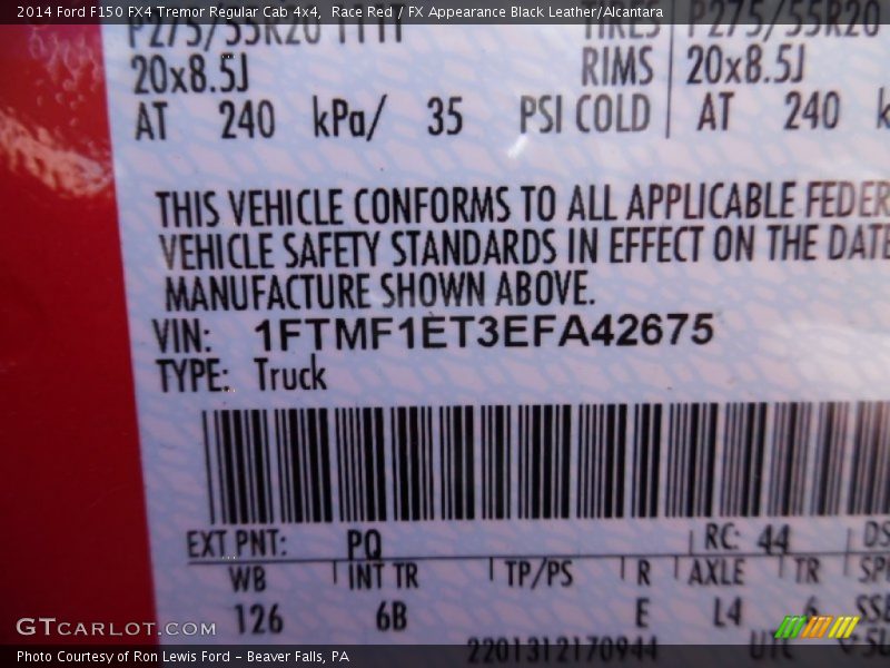 2014 F150 FX4 Tremor Regular Cab 4x4 Race Red Color Code PQ