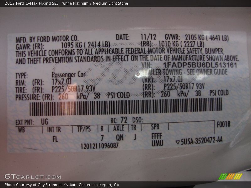 White Platinum / Medium Light Stone 2013 Ford C-Max Hybrid SEL