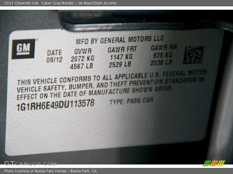 Cyber Gray Metallic / Jet Black/Dark Accents 2013 Chevrolet Volt