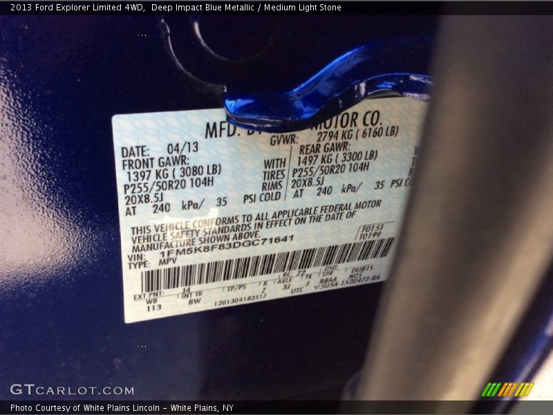 Deep Impact Blue Metallic / Medium Light Stone 2013 Ford Explorer Limited 4WD
