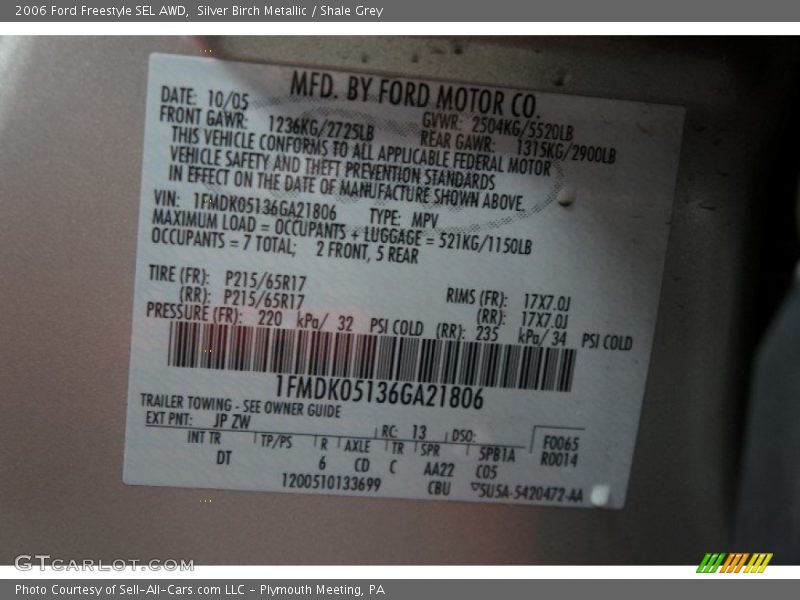 Silver Birch Metallic / Shale Grey 2006 Ford Freestyle SEL AWD