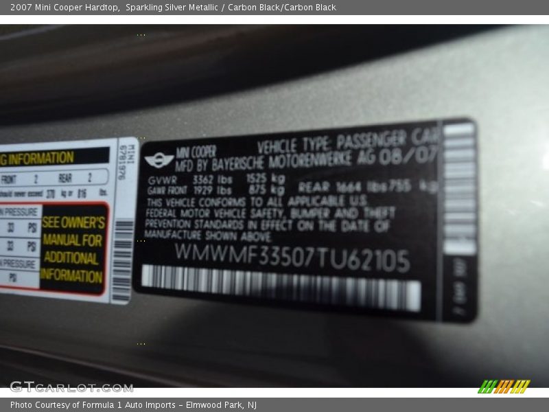 Sparkling Silver Metallic / Carbon Black/Carbon Black 2007 Mini Cooper Hardtop