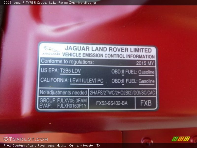 Italian Racing Green Metallic / Jet 2015 Jaguar F-TYPE R Coupe