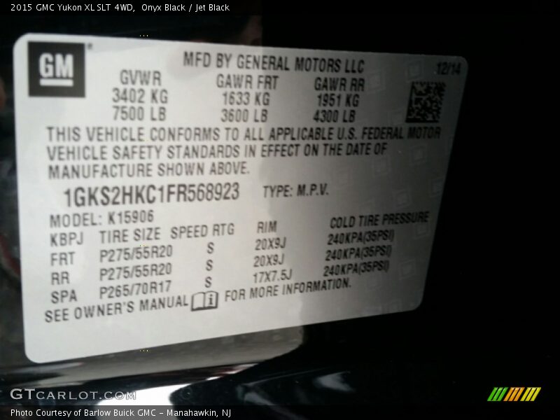 Onyx Black / Jet Black 2015 GMC Yukon XL SLT 4WD