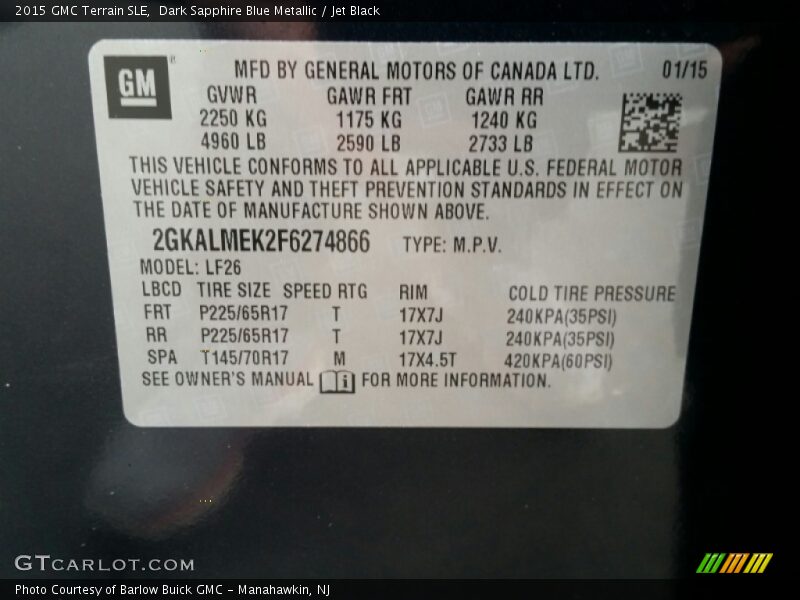 Dark Sapphire Blue Metallic / Jet Black 2015 GMC Terrain SLE