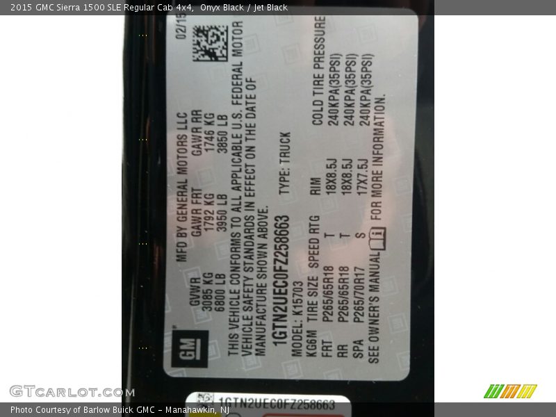 Onyx Black / Jet Black 2015 GMC Sierra 1500 SLE Regular Cab 4x4