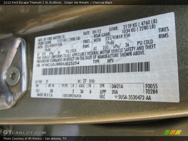 Ginger Ale Metallic / Charcoal Black 2013 Ford Escape Titanium 2.0L EcoBoost