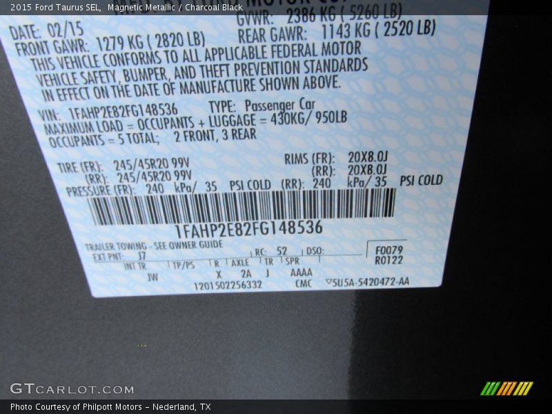 Magnetic Metallic / Charcoal Black 2015 Ford Taurus SEL