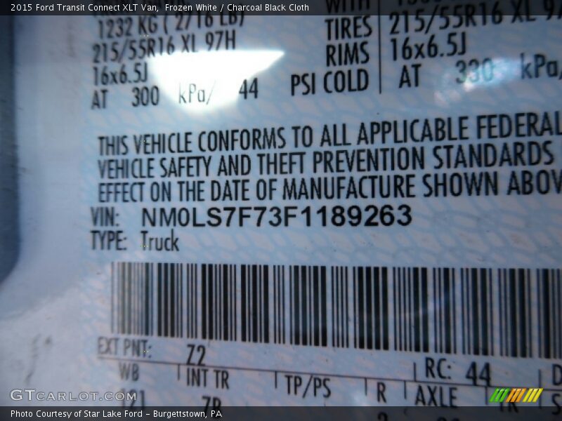 2015 Transit Connect XLT Van Frozen White Color Code Z2