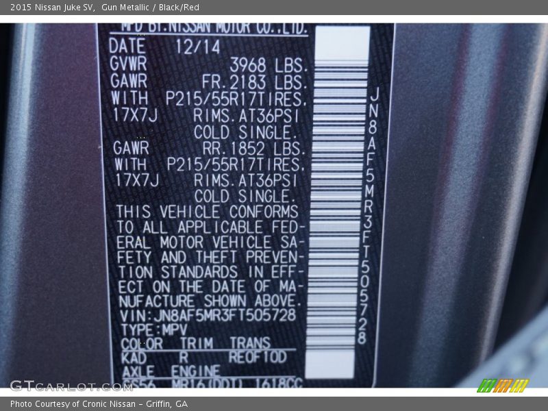 2015 Juke SV Gun Metallic Color Code KAD