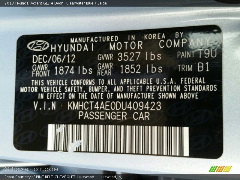 Clearwater Blue / Beige 2013 Hyundai Accent GLS 4 Door
