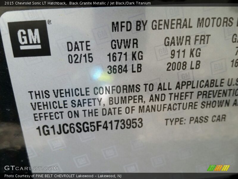 Black Granite Metallic / Jet Black/Dark Titanium 2015 Chevrolet Sonic LT Hatchback