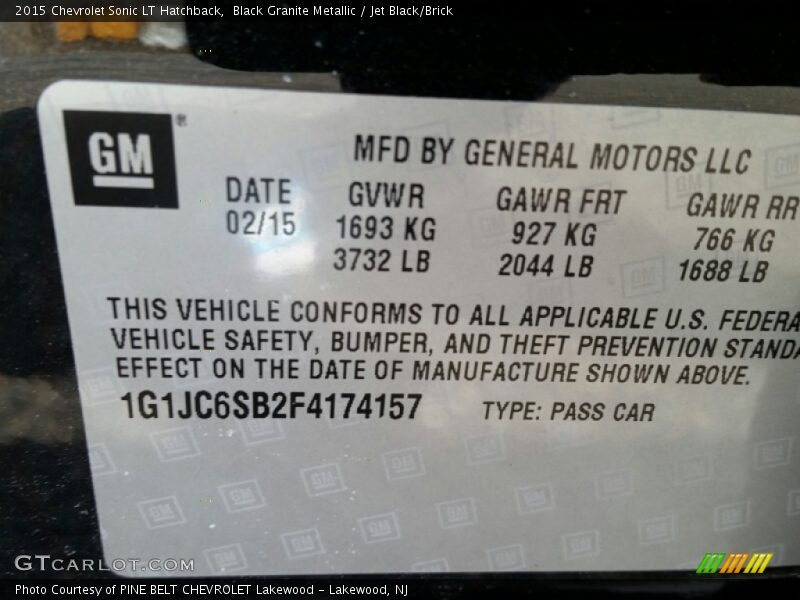 Black Granite Metallic / Jet Black/Brick 2015 Chevrolet Sonic LT Hatchback