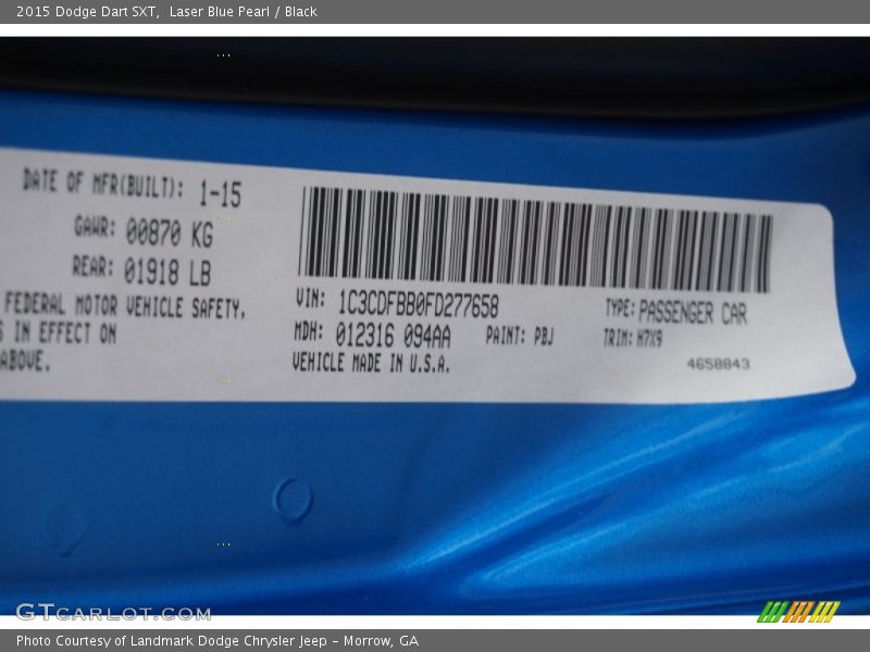 Laser Blue Pearl / Black 2015 Dodge Dart SXT
