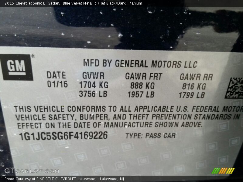 Blue Velvet Metallic / Jet Black/Dark Titanium 2015 Chevrolet Sonic LT Sedan