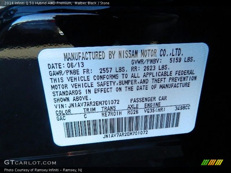 Malbec Black / Stone 2014 Infiniti Q 50 Hybrid AWD Premium