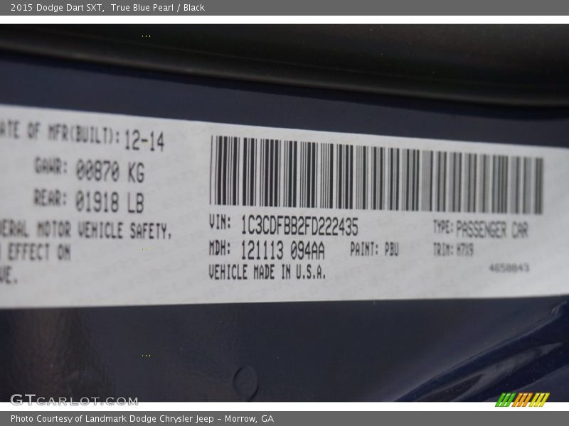 True Blue Pearl / Black 2015 Dodge Dart SXT