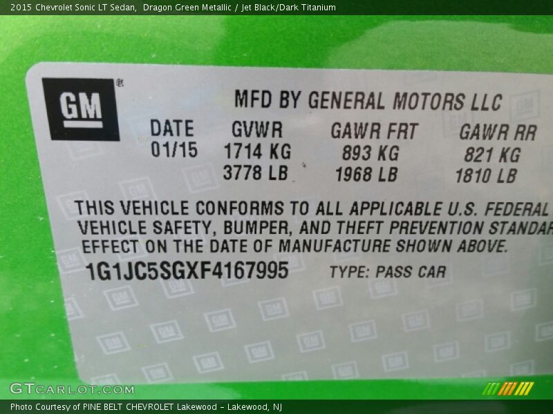 Dragon Green Metallic / Jet Black/Dark Titanium 2015 Chevrolet Sonic LT Sedan