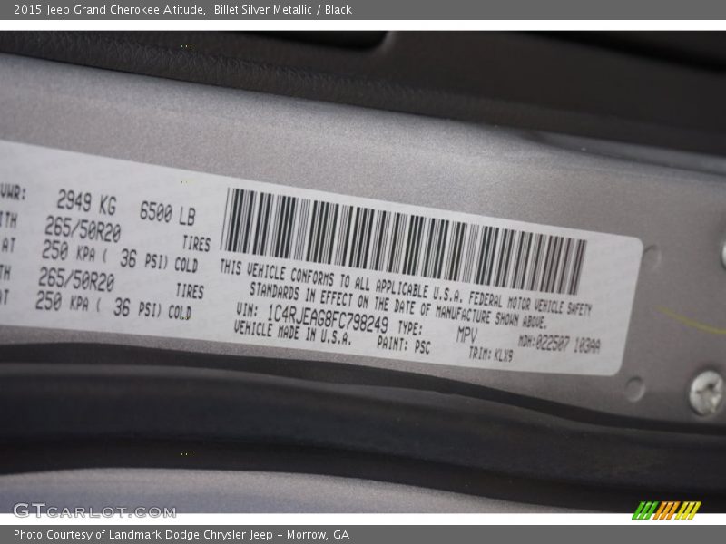 Billet Silver Metallic / Black 2015 Jeep Grand Cherokee Altitude