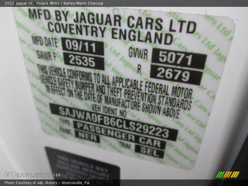 Polaris White / Barley/Warm Charcoal 2012 Jaguar XF