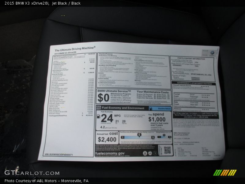 Jet Black / Black 2015 BMW X3 xDrive28i