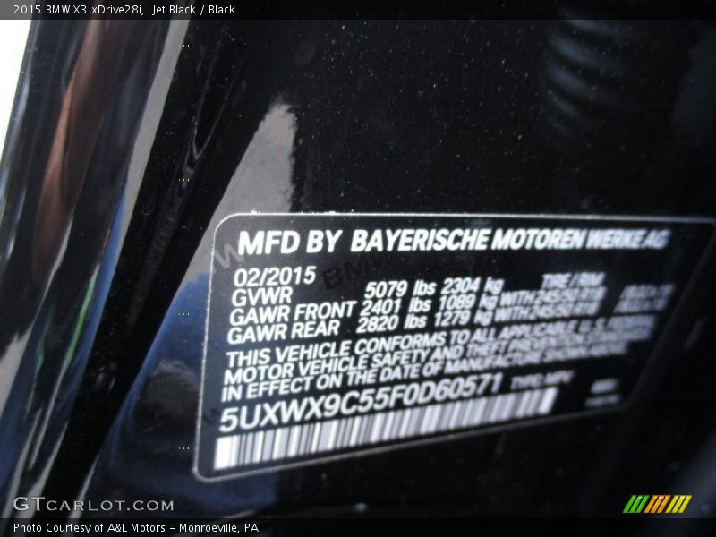 Jet Black / Black 2015 BMW X3 xDrive28i