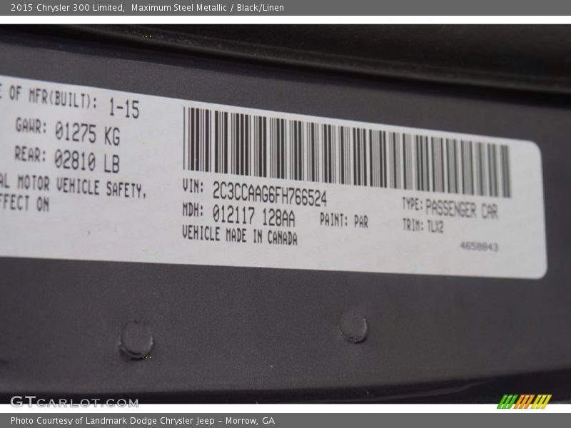 Maximum Steel Metallic / Black/Linen 2015 Chrysler 300 Limited