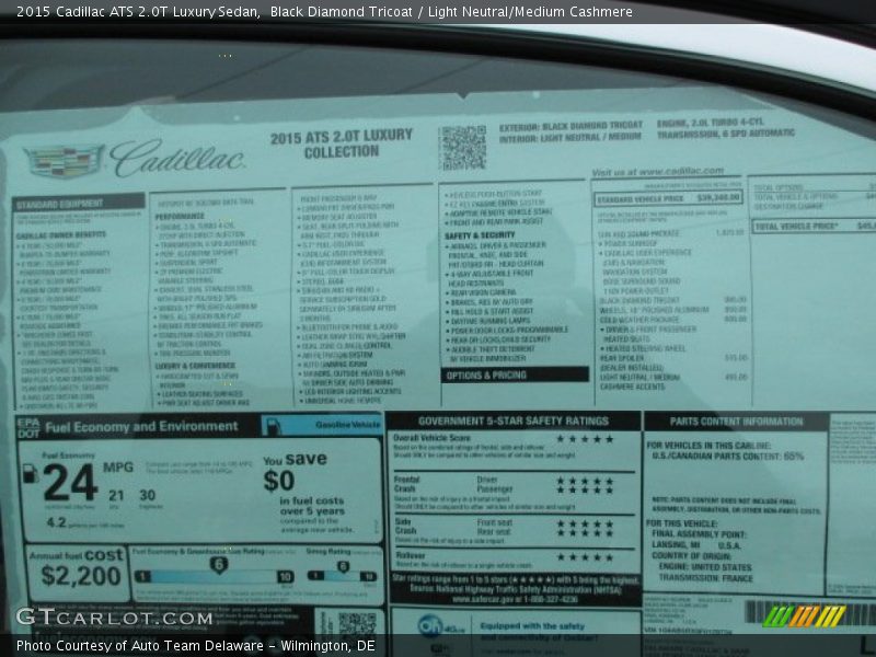 Black Diamond Tricoat / Light Neutral/Medium Cashmere 2015 Cadillac ATS 2.0T Luxury Sedan