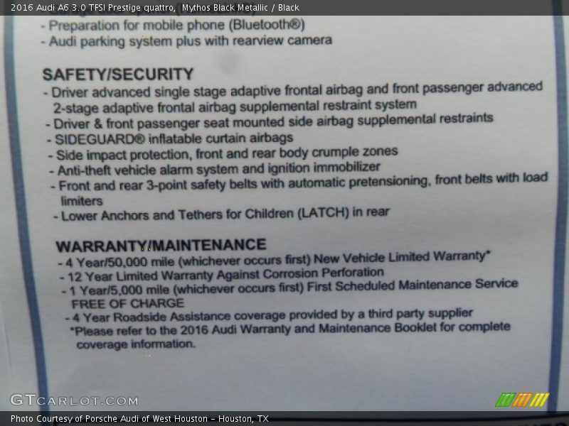 Mythos Black Metallic / Black 2016 Audi A6 3.0 TFSI Prestige quattro