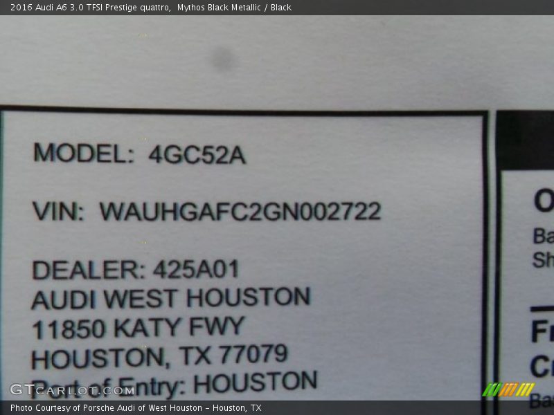 Mythos Black Metallic / Black 2016 Audi A6 3.0 TFSI Prestige quattro