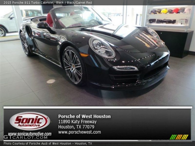 Black / Black/Garnet Red 2015 Porsche 911 Turbo Cabriolet