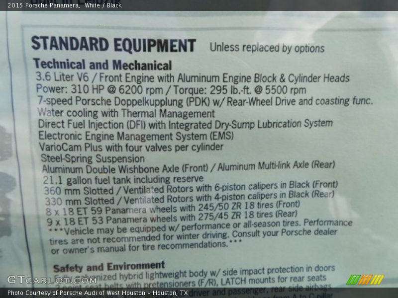  2015 Panamera  Window Sticker