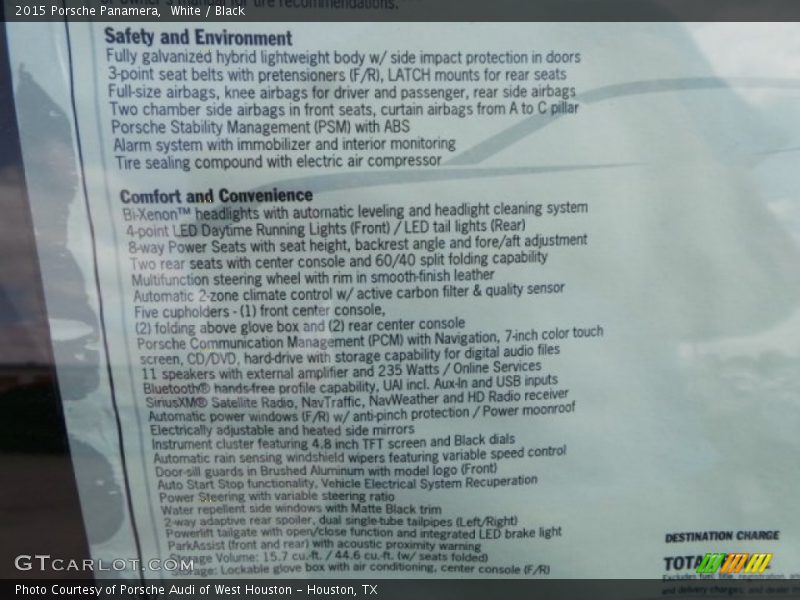  2015 Panamera  Window Sticker