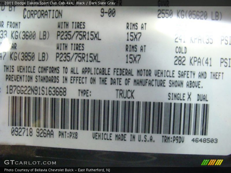Black / Dark Slate Gray 2001 Dodge Dakota Sport Club Cab 4x4
