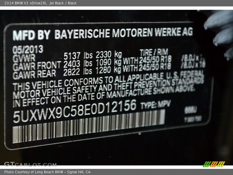 Jet Black / Black 2014 BMW X3 xDrive28i