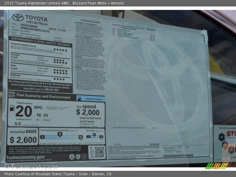 Blizzard Pearl White / Almond 2015 Toyota Highlander Limited AWD