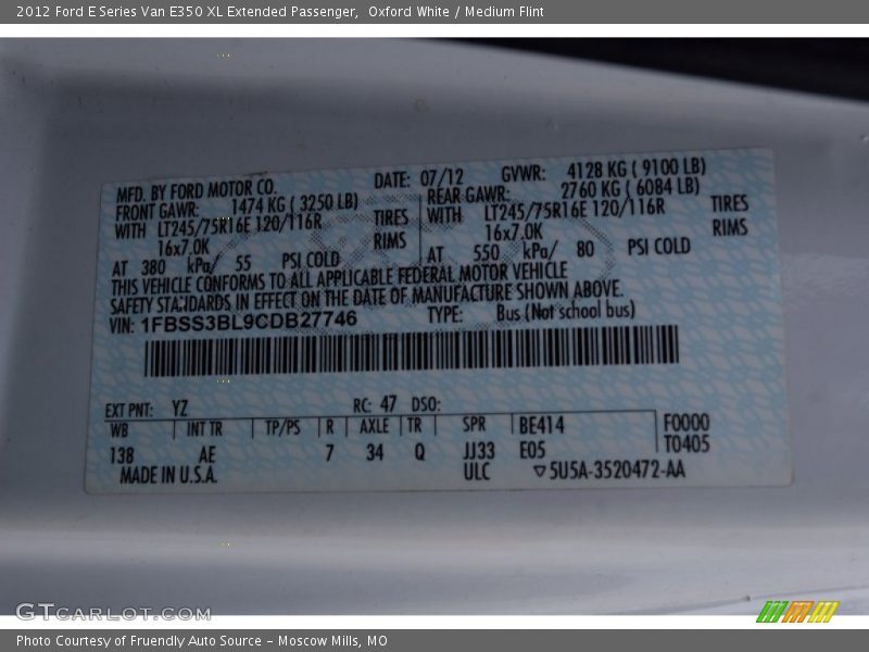 Oxford White / Medium Flint 2012 Ford E Series Van E350 XL Extended Passenger