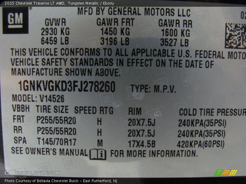 Tungsten Metallic / Ebony 2015 Chevrolet Traverse LT AWD