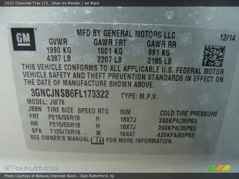Silver Ice Metallic / Jet Black 2015 Chevrolet Trax LTZ