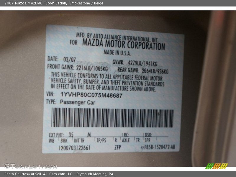 Smokestone / Beige 2007 Mazda MAZDA6 i Sport Sedan