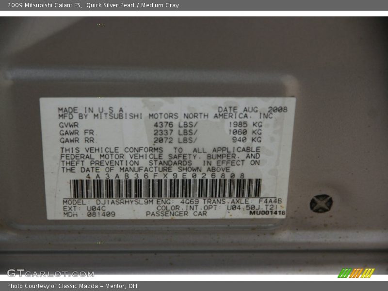 Quick Silver Pearl / Medium Gray 2009 Mitsubishi Galant ES