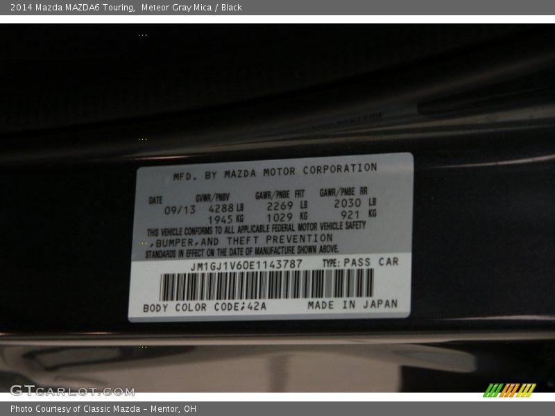 Meteor Gray Mica / Black 2014 Mazda MAZDA6 Touring