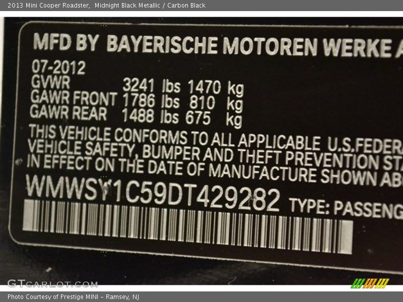 Midnight Black Metallic / Carbon Black 2013 Mini Cooper Roadster
