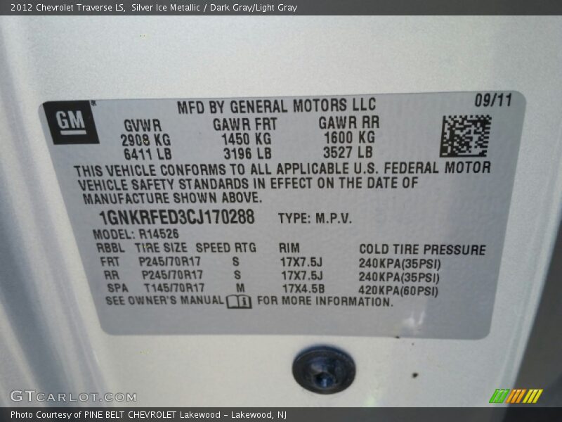 Silver Ice Metallic / Dark Gray/Light Gray 2012 Chevrolet Traverse LS