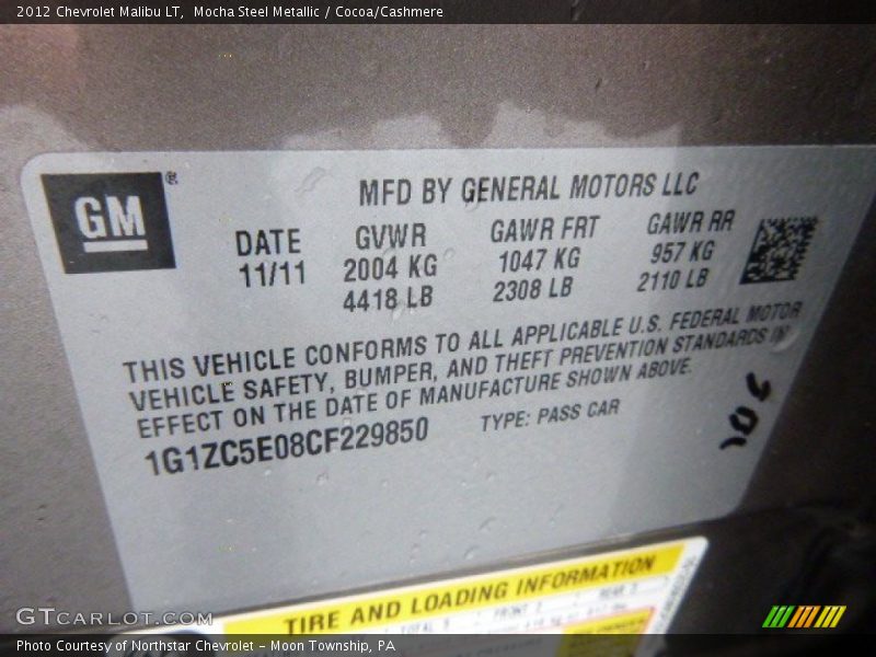 Mocha Steel Metallic / Cocoa/Cashmere 2012 Chevrolet Malibu LT