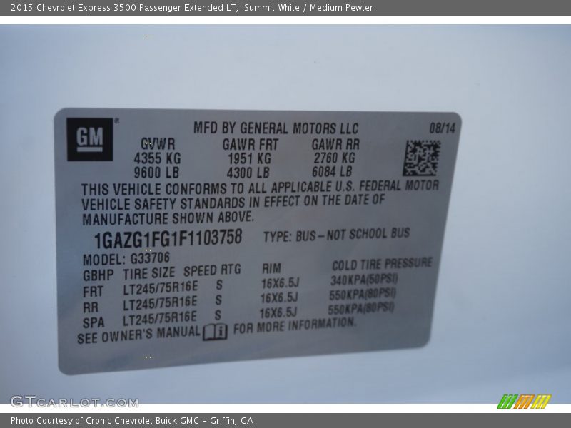 Summit White / Medium Pewter 2015 Chevrolet Express 3500 Passenger Extended LT
