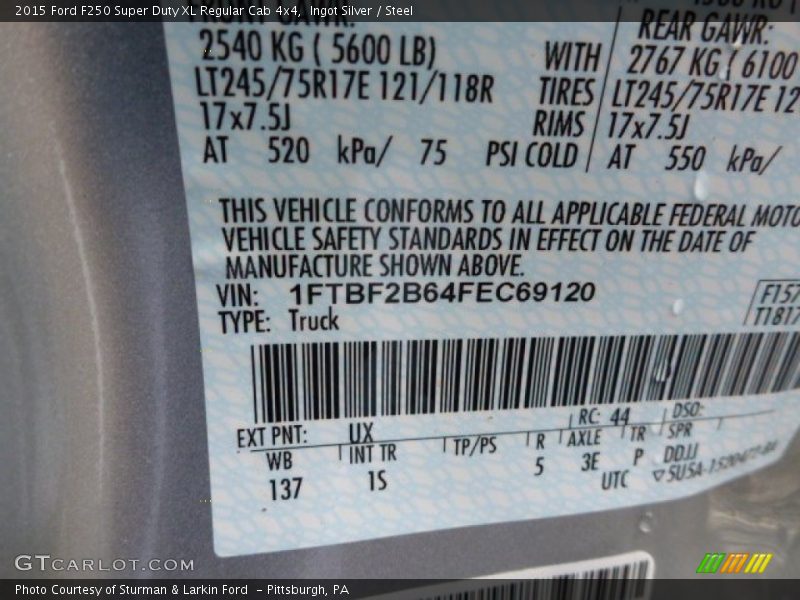 Ingot Silver / Steel 2015 Ford F250 Super Duty XL Regular Cab 4x4
