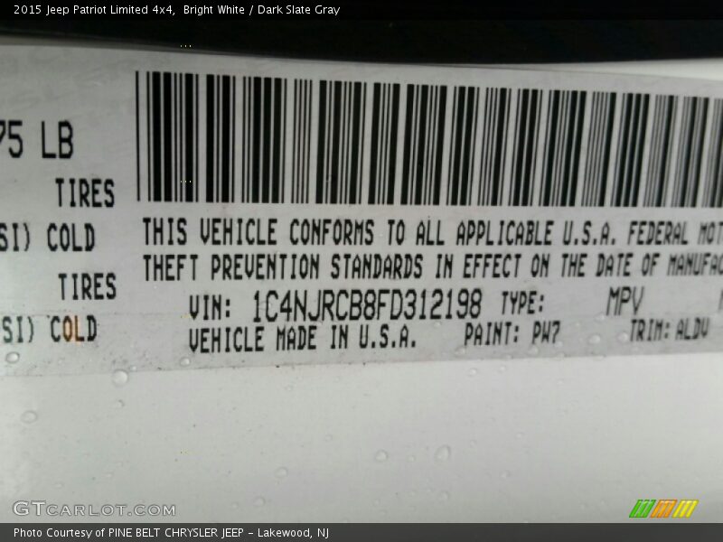 Bright White / Dark Slate Gray 2015 Jeep Patriot Limited 4x4